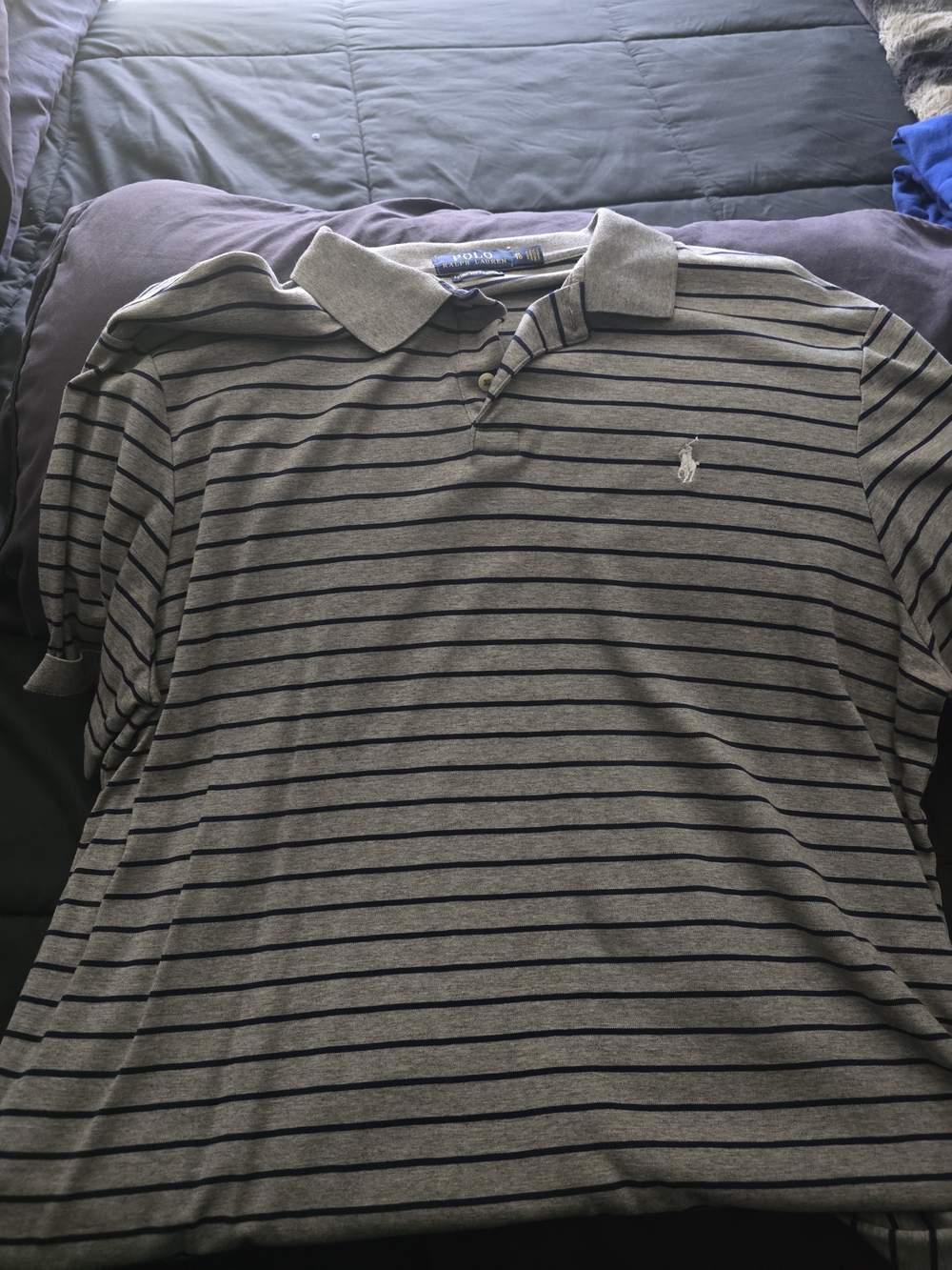 Polo by Ralph Lauren Men’s Grey & Navy Striped Polo Shirt